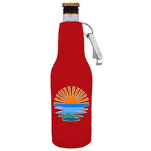 Load image into Gallery viewer, Retro Sunset Beer Bottle Coolie with Opener Attached