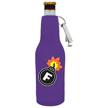 Load image into Gallery viewer, F Bomb Beer Bottle Coolie with Opener Attached