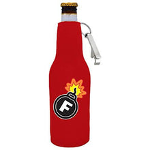 Load image into Gallery viewer, F Bomb Beer Bottle Coolie with Opener Attached