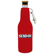 Load image into Gallery viewer, Send It Beer Bottle Coolie with Opener Attached
