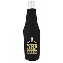 Load image into Gallery viewer, beer bottle koozie with i mustache you for a beer design