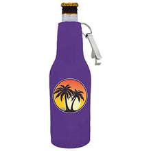Load image into Gallery viewer, Palm Tree Sunset Beer Bottle Coolie with Opener Attached