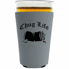 Load image into Gallery viewer, 12 oz pint glass koozie with chug life design