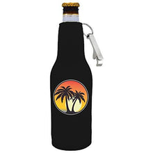Load image into Gallery viewer, Palm Tree Sunset Beer Bottle Coolie with Opener Attached