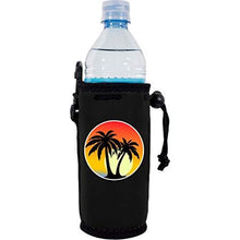 Load image into Gallery viewer, black water bottle koozie with palm tree sunset design