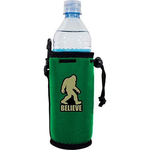 green water bottle koozie with bigfoot believe funny design