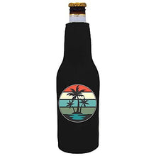 Load image into Gallery viewer, zipper beer bottle koozie with retro palm trees design