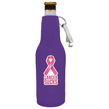 Load image into Gallery viewer, Cancer Sucks Beer Bottle Coolie with Opener Attached