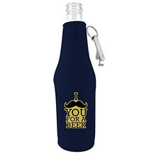Load image into Gallery viewer, I Mustache You For A Beer Beer Bottle Coolie w/Opener
