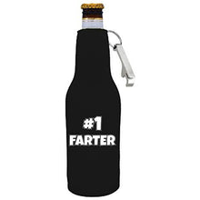Load image into Gallery viewer, number one farter beer bottle with opener koozie