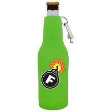 Load image into Gallery viewer, F Bomb Beer Bottle Coolie with Opener Attached