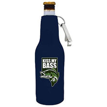 Load image into Gallery viewer, Kiss My Bass Beer Bottle Coolie with Opener Attached
