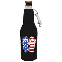 Load image into Gallery viewer, Stars and Stripes Flip Flop Beer Bottle Coolie with Opener Attached
