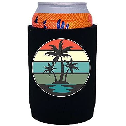 full bottom can koozie with retro palm trees design 