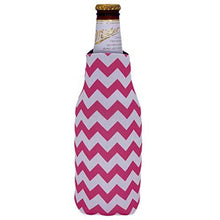 Load image into Gallery viewer, beer bottle koozie with zigzag chevron stripes in pink design