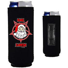 Load image into Gallery viewer, black magnetic slim can koozie with funny hail santa design