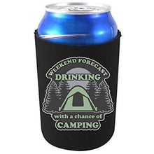 Load image into Gallery viewer, can koozie with drinking with a chance of camping design