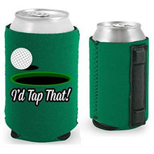 Load image into Gallery viewer, kelly green magnetic can koozie with i'd tap that funny golf design
