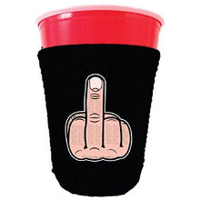 Load image into Gallery viewer, black party cup koozie with middle finger design