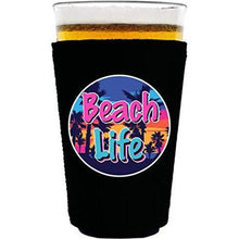 Load image into Gallery viewer, pint glass koozie with beach life design