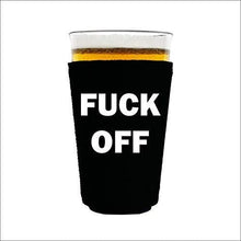 Load image into Gallery viewer, pint glass koozie with fuck off design