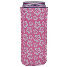 Load image into Gallery viewer, slim can koozie with hibiscus flowers in pink and white pattern design