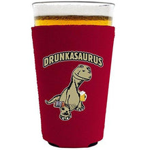 Load image into Gallery viewer, pint glass koozie with drunkasurus design