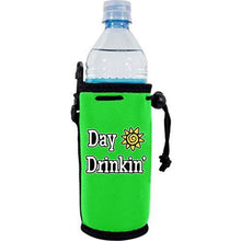 Load image into Gallery viewer, black water bottle koozie with “day drinkin” funny text design
