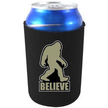 Load image into Gallery viewer, black can koozie with bigfoot believe funny design