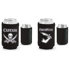 Load image into Gallery viewer, black magnetic can koozies with captain and first mate designs