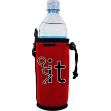 Load image into Gallery viewer, red water bottle koozie with funny stick man humping the word "it" design
