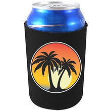 Load image into Gallery viewer, can koozie with palm tree sunset design