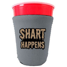 Load image into Gallery viewer, gray party cup koozie with shart happens design