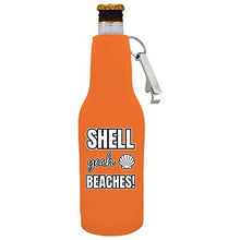 Load image into Gallery viewer, Shell Yeah Beaches Beer Bottle Coolie with Opener