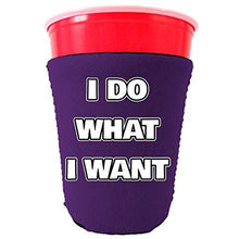 Load image into Gallery viewer, purple party cup koozie with i do what i want design