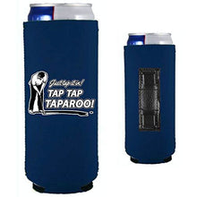 Load image into Gallery viewer, navy blue magnetic slim can koozie with just tap it in taparoo funny golf design