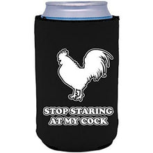 Load image into Gallery viewer, black can koozie with stop staring at my cock design