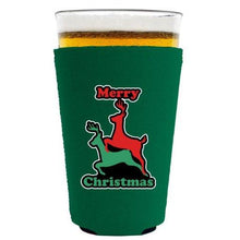 Load image into Gallery viewer, pint glass koozie with merry christmas design

