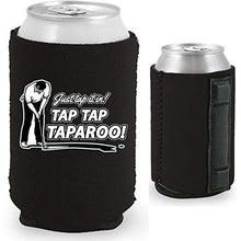 Load image into Gallery viewer, black magnetic can koozie with just tap it in taparoo funny golf design

