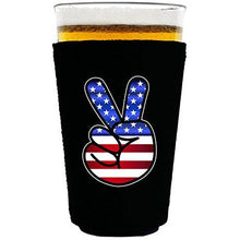 Load image into Gallery viewer, pint glass koozie with peace sign design