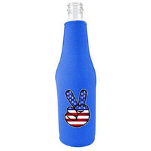 Load image into Gallery viewer, America Peace Sign Beer Bottle Coolie With Opener