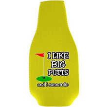 Load image into Gallery viewer, I Like Big Putts and I Cannot Lie Beer Bottle Coolie With Opener