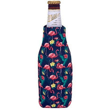 Load image into Gallery viewer, beer bottle koozie with pink flamingo and flowers pattern design
