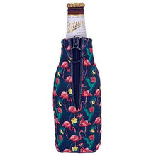 Load image into Gallery viewer, Flamingo Pattern zipper beer bottle koozie design