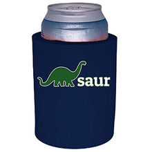 Load image into Gallery viewer, navy blue thick foam old school can koozie with dino-saur design