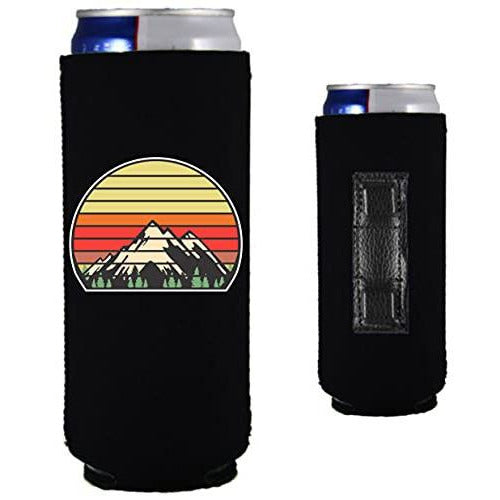 slim magnetic can koozie with retro mountain design 