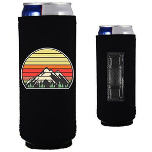 slim magnetic can koozie with retro mountain design 