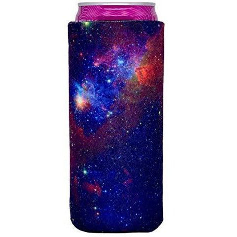 slim can koozie with galaxy space all over print design