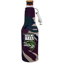 Load image into Gallery viewer, Kiss My Bass Beer Bottle Coolie with Opener Attached