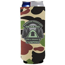 Load image into Gallery viewer, Weekend Forecast Drinking with a chance of Camping 12 oz. Slim Can Coolie